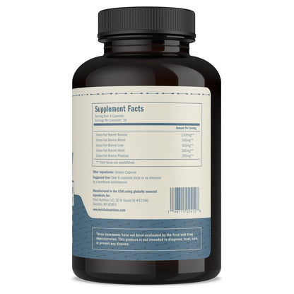 Grass-Fed Beef Organ Supplement for Men – Testicle, Prostate, Blood, Liver & Heart (3000mg)