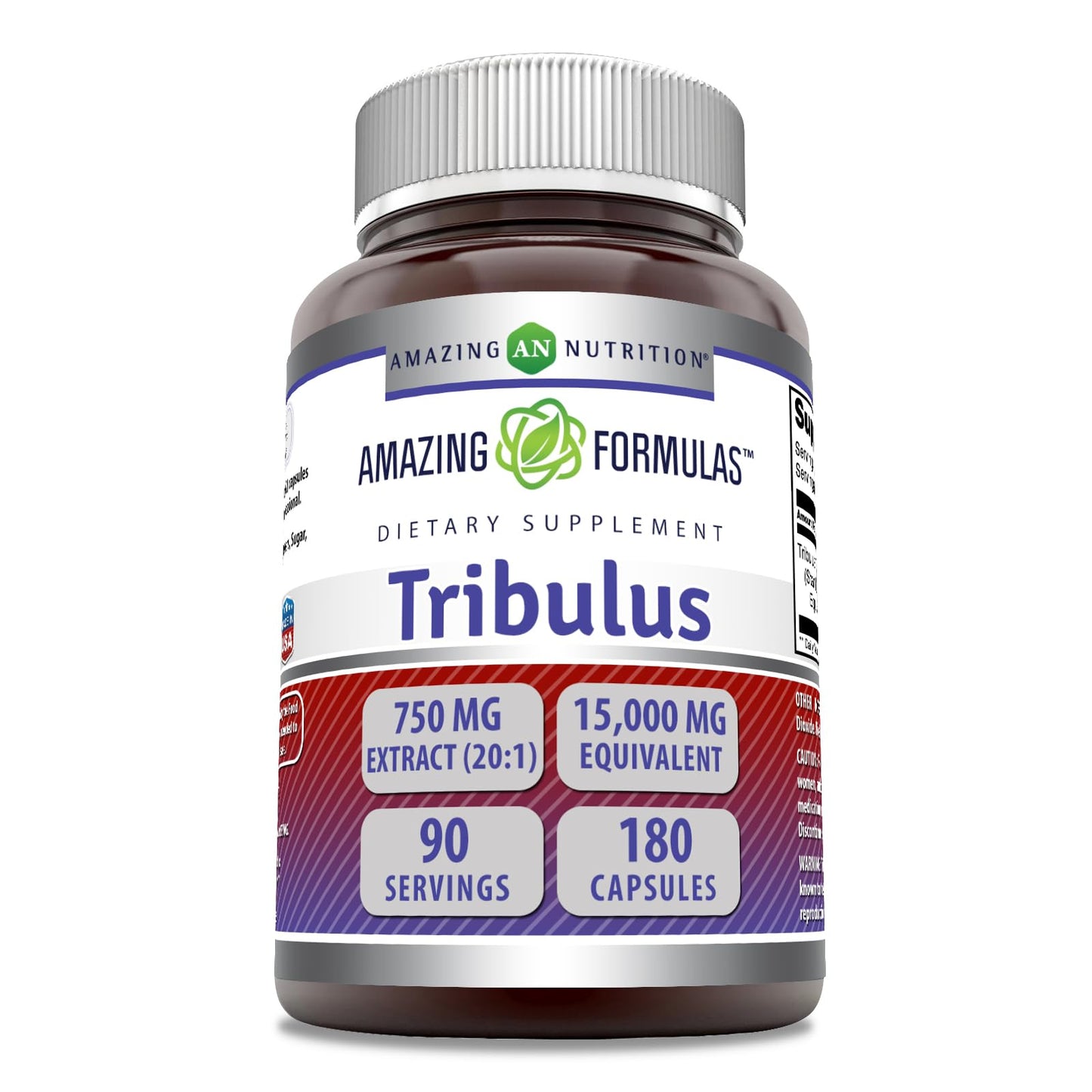 Amazing Formulas Tribulus 750 mg Extract 20:1 Supplement – 15000 mg Equivalent, 180 Capsules, Made in USA