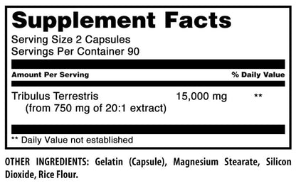 Amazing Formulas Tribulus 750 mg Extract 20:1 Supplement – 15000 mg Equivalent, 180 Capsules, Made in USA
