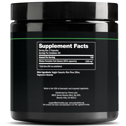 Prime Labs Tribulus Terrestris for Men 1300mg – Enhanced with 95% Saponins – Energy, Vitality, Strength – 120 Count