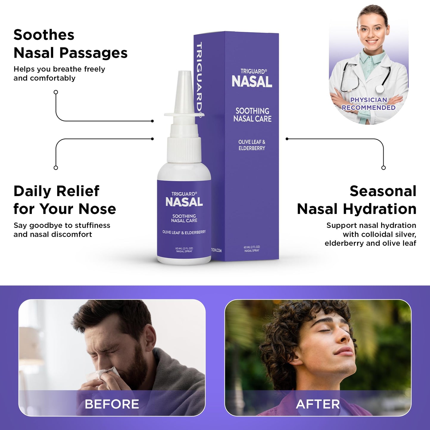 TriGuard Plus Colloidal Silver Nasal Spray – Olive Leaf & Elderberry – 2 oz / 60 ml – Made in USA