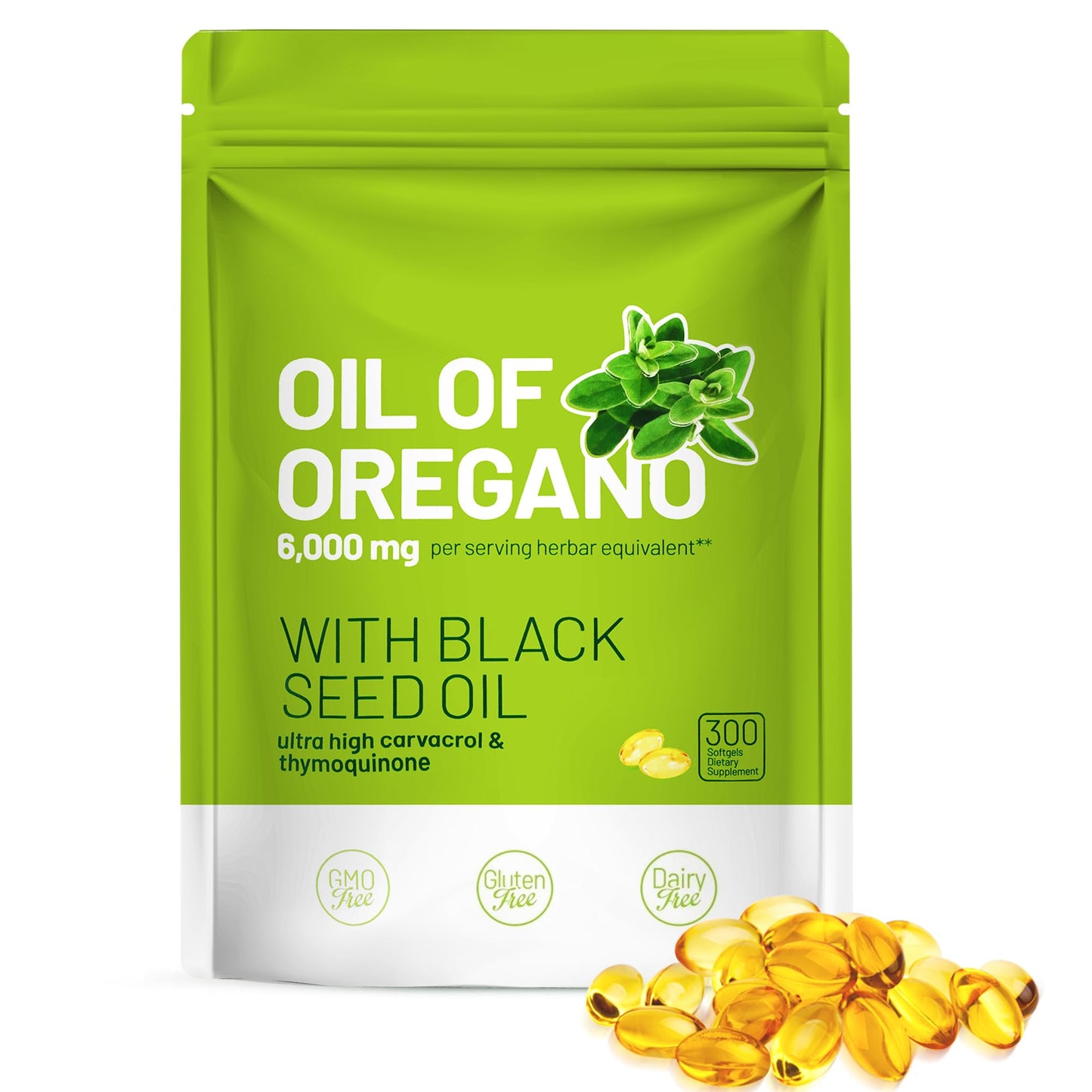 Trihood Oil of Oregano and Black Seed Oil Softgels 300 — Max Strength Carvacrol Thymoquinone Blend | Made in USA