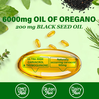 Trihood Oil of Oregano and Black Seed Oil Softgels 300 — Max Strength Carvacrol Thymoquinone Blend | Made in USA