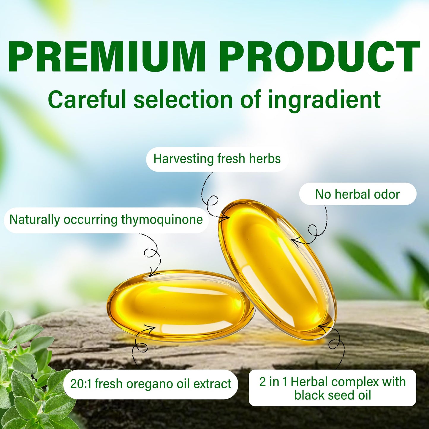 Trihood Oil of Oregano and Black Seed Oil Softgels 300 — Max Strength Carvacrol Thymoquinone Blend | Made in USA