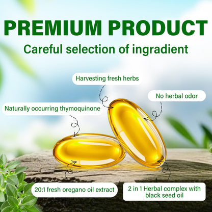 Trihood Oil of Oregano and Black Seed Oil Softgels 300 — Max Strength Carvacrol Thymoquinone Blend | Made in USA