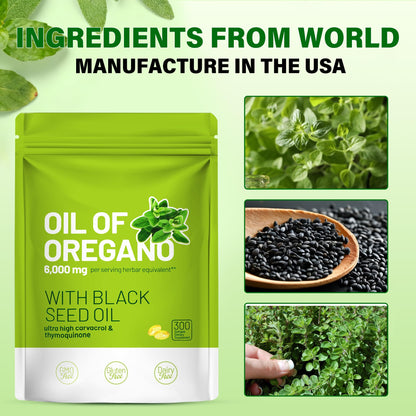 Trihood Oil of Oregano and Black Seed Oil Softgels 300 — Max Strength Carvacrol Thymoquinone Blend | Made in USA