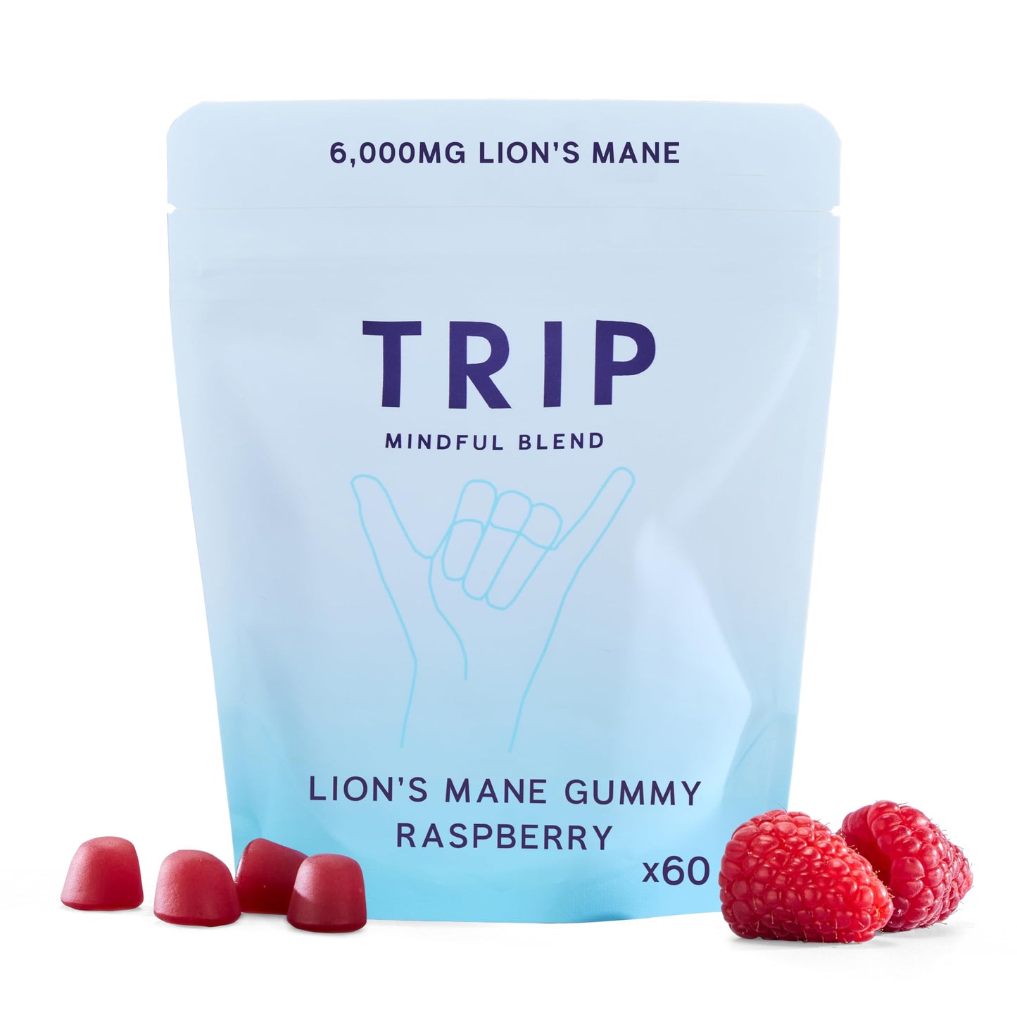 TRIP Raspberry Lion’s Mane Gummies | 2000mg per Serving, Vegan 60 Count