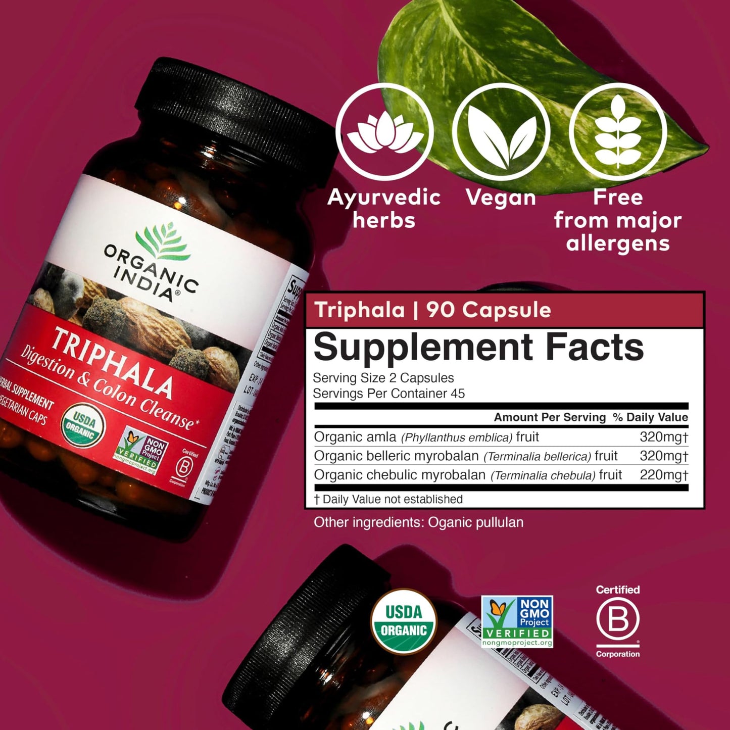 Organic India Triphala Capsules – Digestive & Immunity Support, 90 Veg Capsules