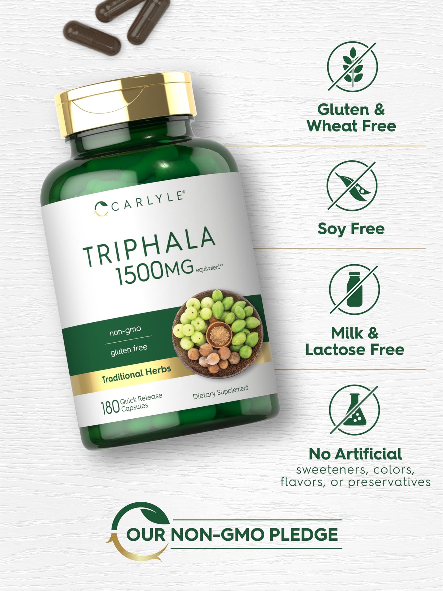 Carlyle Triphala Capsules 1500mg | 180 Count | Herbal Non-GMO Gluten Free
