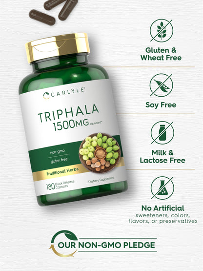 Carlyle Triphala Capsules 1500mg | 180 Count | Herbal Non-GMO Gluten Free