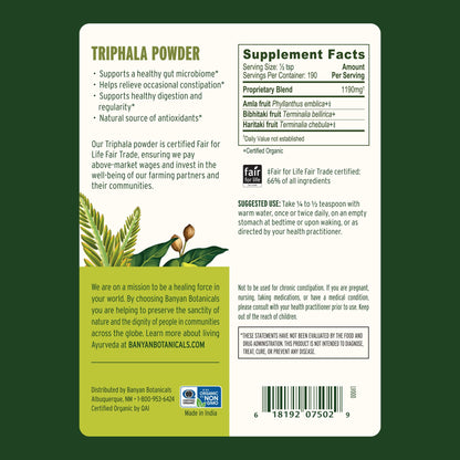 Triphala Powder Organic – Digestive Support | Banyan Botanicals (1/2 lb)