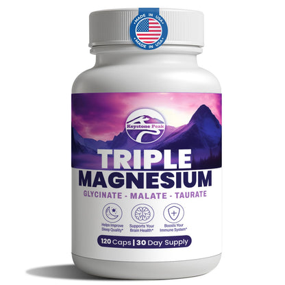 Triple Magnesium Complex – 300mg per Serving – Glycinate, Taurate, Malate – Chelated, Gentle on Stomach – 120 Capsules – Made in USA