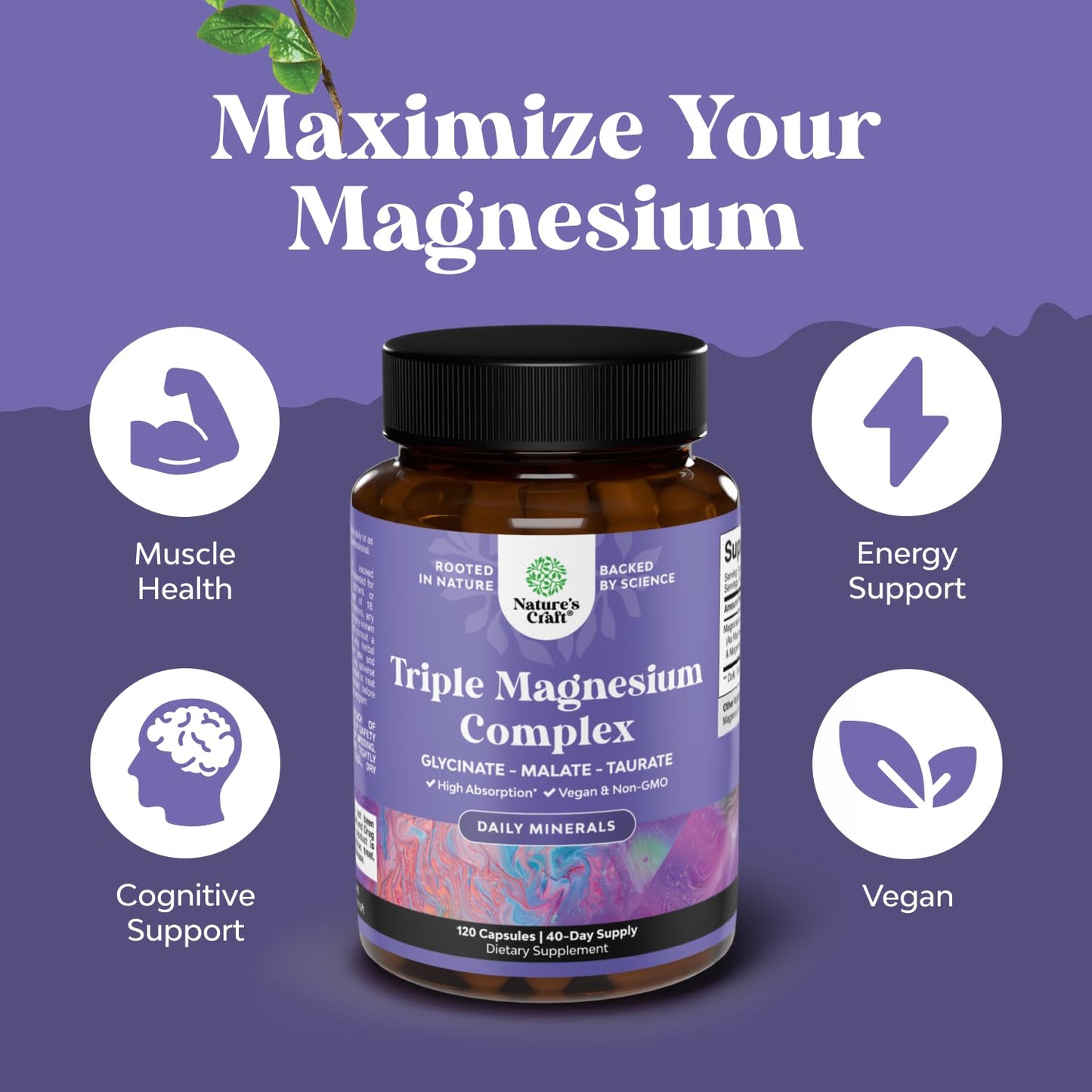 Triple Magnesium Complex 400 mg – High Absorption Glycinate, Malate & Taurate | 120 Count