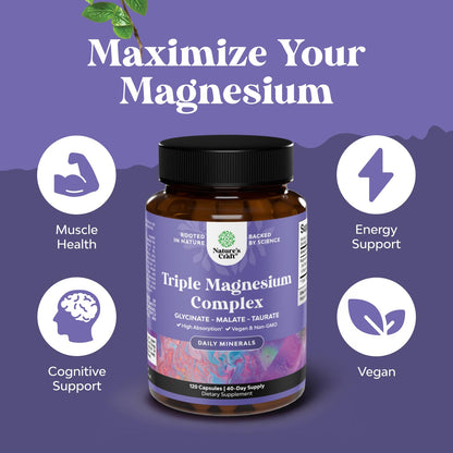 Triple Magnesium Complex 400 mg – High Absorption Glycinate, Malate & Taurate | 120 Count