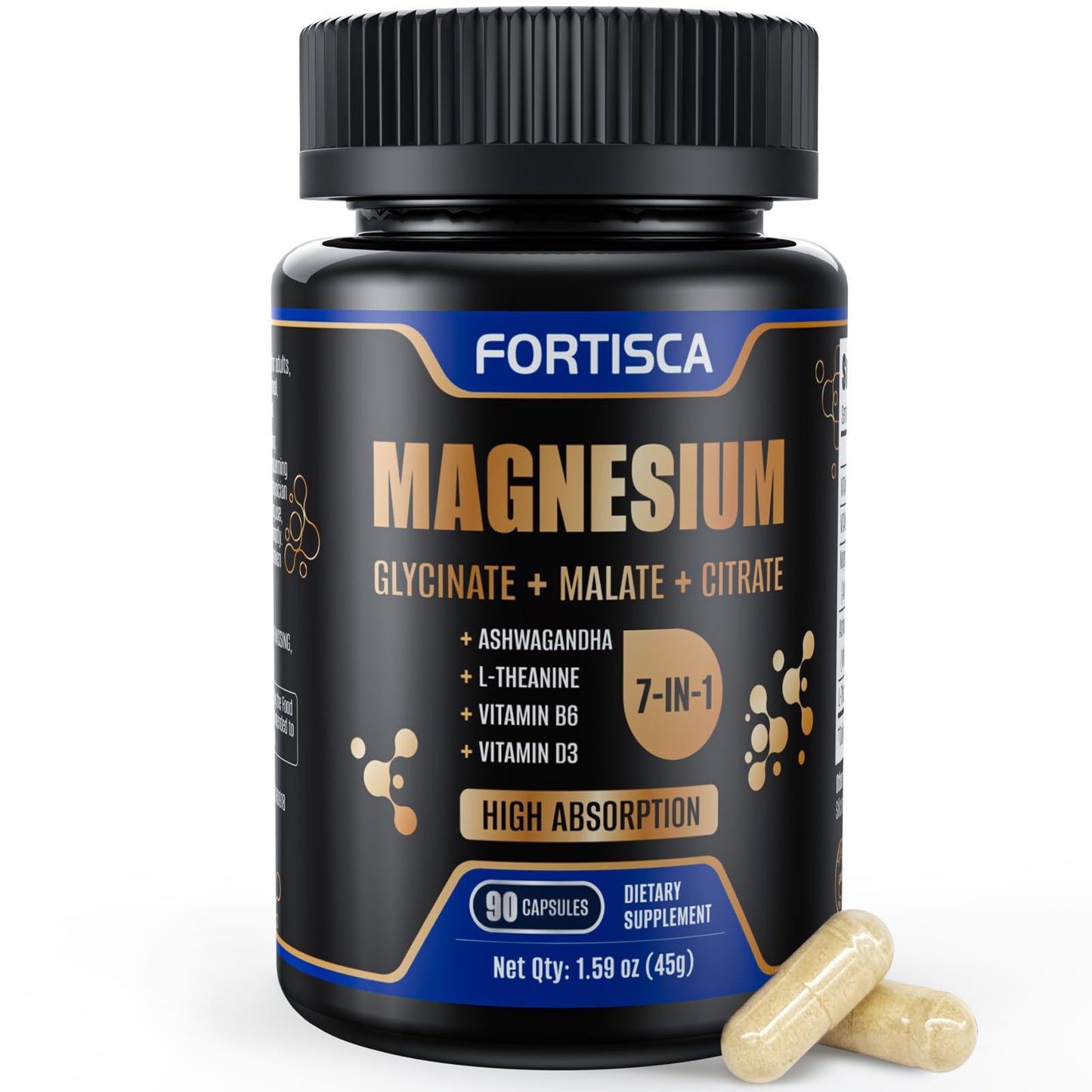 Triple Magnesium Complex 500mg – 7-in-1 Magnesium Supplement with Glycinate, Malate & Citrate | Ashwagandha & L-Theanine | Vegan | Non-GMO | 90 Capsules