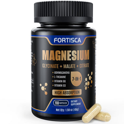 Triple Magnesium Complex 500mg – 7-in-1 Magnesium Supplement with Glycinate, Malate & Citrate | Ashwagandha & L-Theanine | Vegan | Non-GMO | 90 Capsules