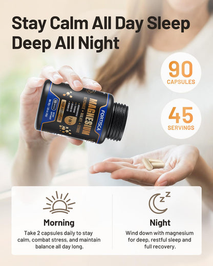 Triple Magnesium Complex 500mg – 7-in-1 Magnesium Supplement with Glycinate, Malate & Citrate | Ashwagandha & L-Theanine | Vegan | Non-GMO | 90 Capsules