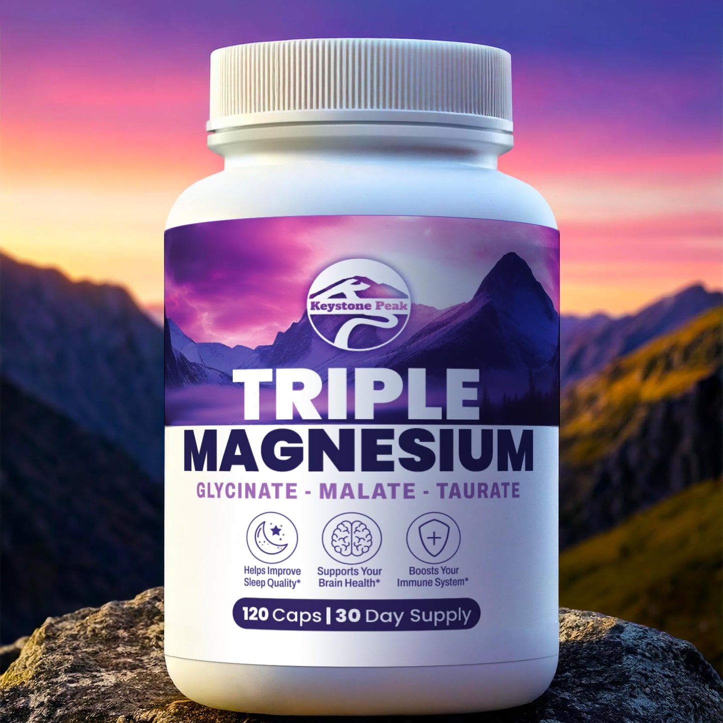 Triple Magnesium Complex – 300mg per Serving – Glycinate, Taurate, Malate – Chelated, Gentle on Stomach – 120 Capsules – Made in USA