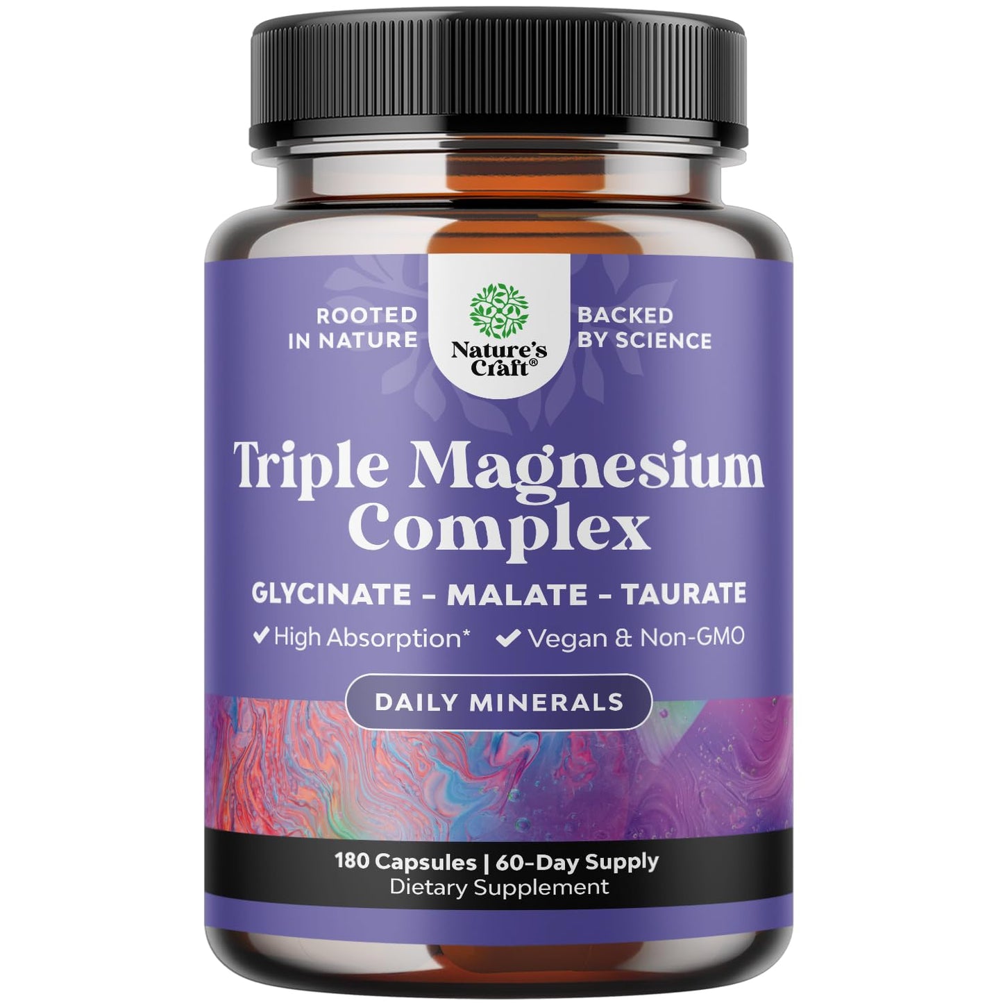 Triple Magnesium Complex | High-Absorption Magnesium Glycinate, Malate & Taurate | 400 mg, 180 Count