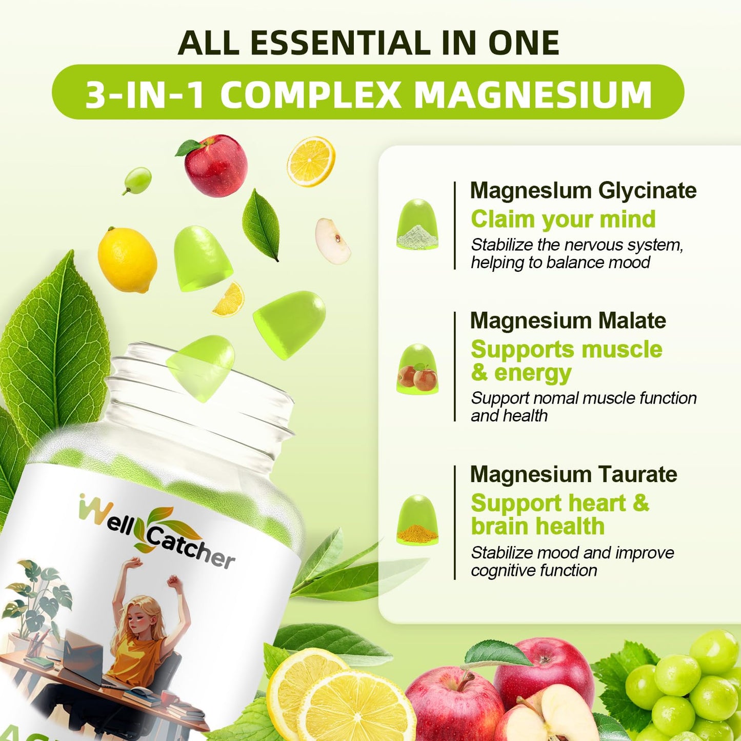 Triple Magnesium Complex Gummies – Sleep, Mood & Bone Health (Sugar-Free, Vegan)