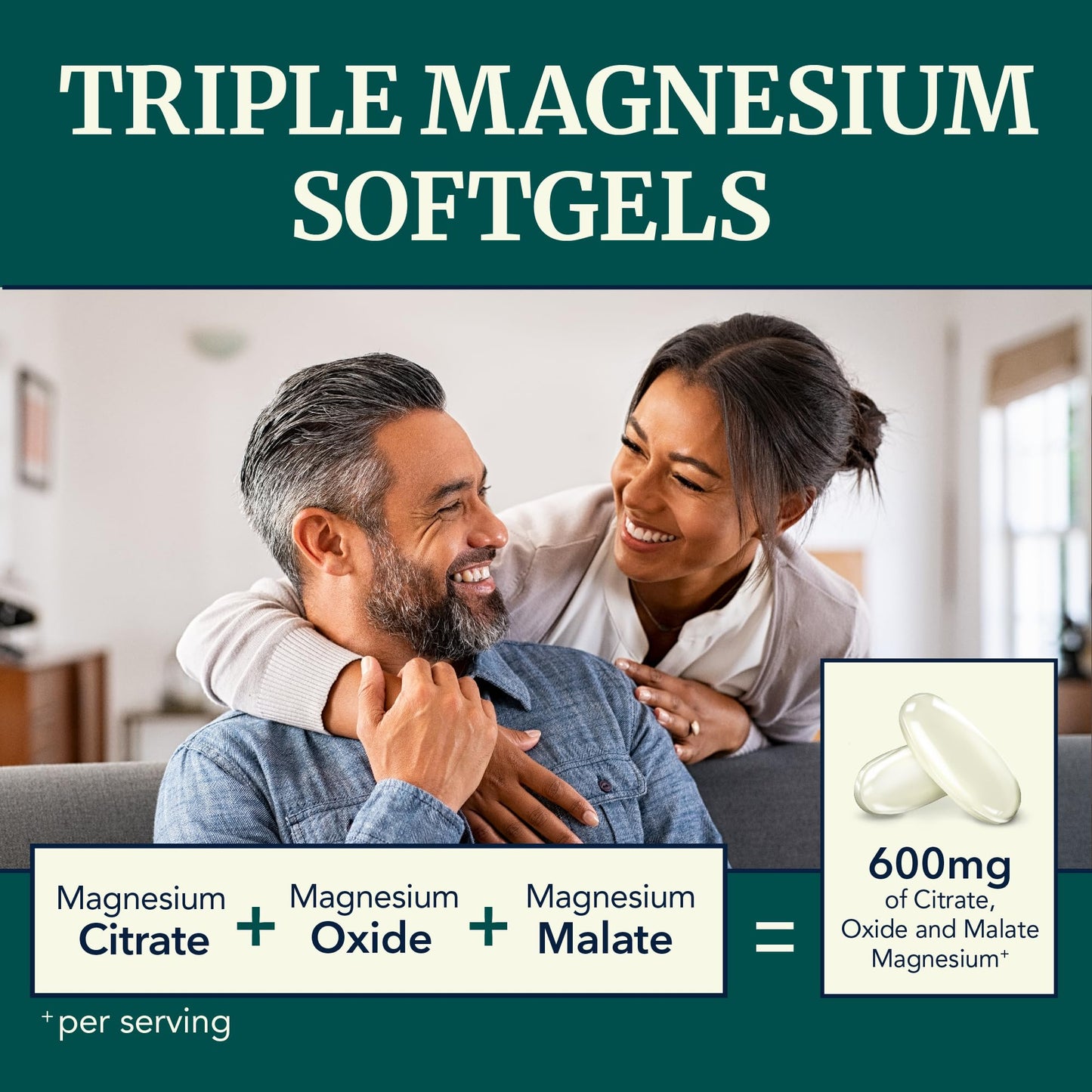 Triple Magnesium Softgels - Citrate, Malate & Oxide | 300mg | Digestive & Sleep Support | 60 Count