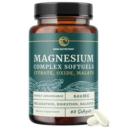 Triple Magnesium Softgels - Citrate, Malate & Oxide | 300mg | Digestive & Sleep Support | 60 Count