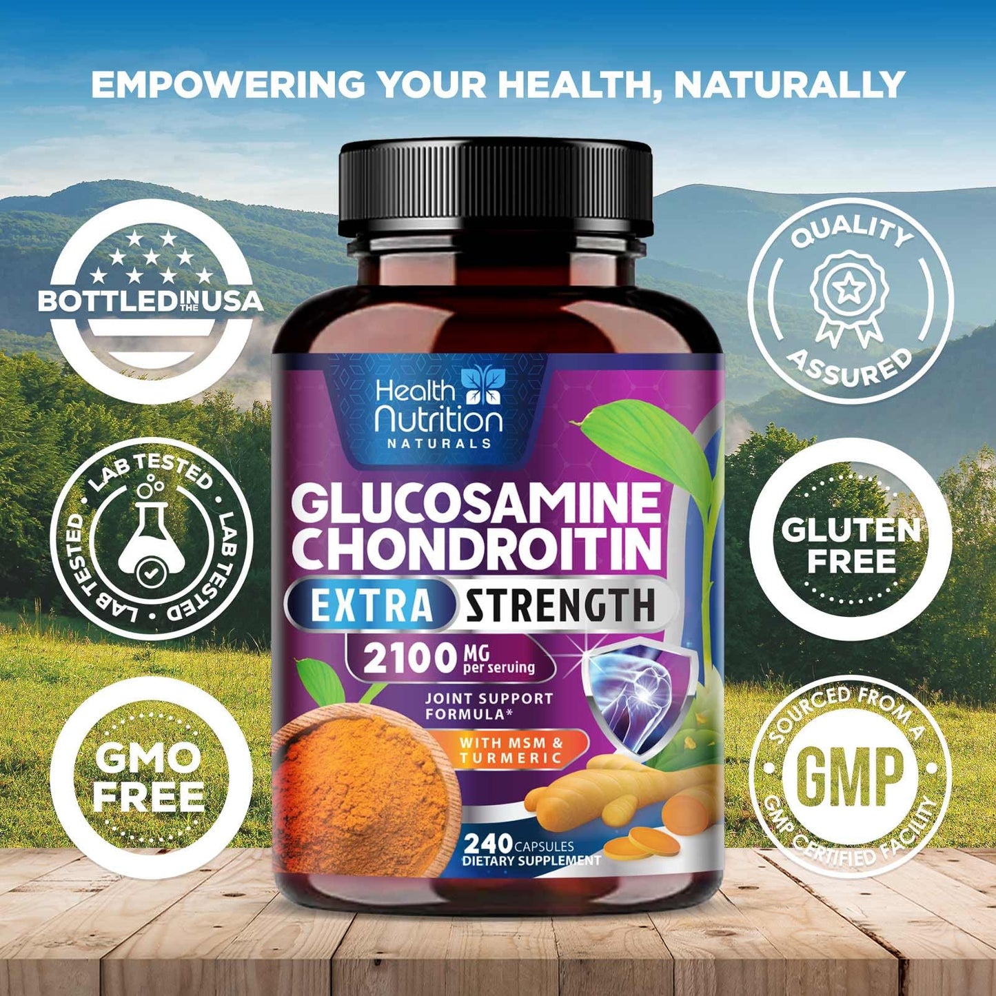Glucosamine Chondroitin 2100mg – 3X Strength Joint Support (240 Capsules) – USA Bottled