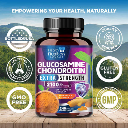 Glucosamine Chondroitin 2100mg – 3X Strength Joint Support (240 Capsules) – USA Bottled