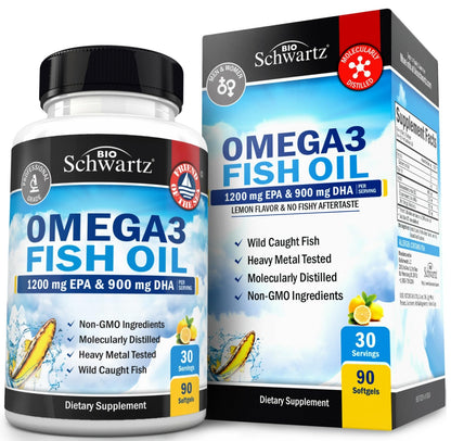 Triple Strength Omega-3 Fish Oil 2250mg EPA/DHA – Icelandic Burpless Lemon, 90 Softgels