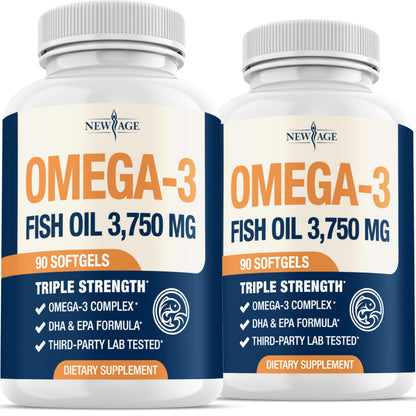 Triple Strength Omega-3 Fish Oil 3750 mg - 1350 mg EPA / 900 mg DHA - 180 Burpless Softgels