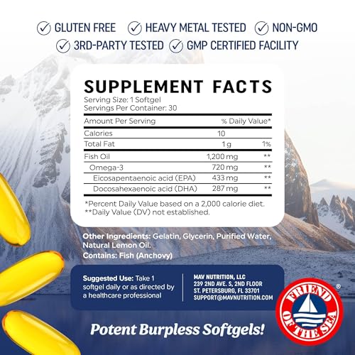 Triple Strength Omega-3 Fish Oil 1200 mg | EPA & DHA | 30 Softgels