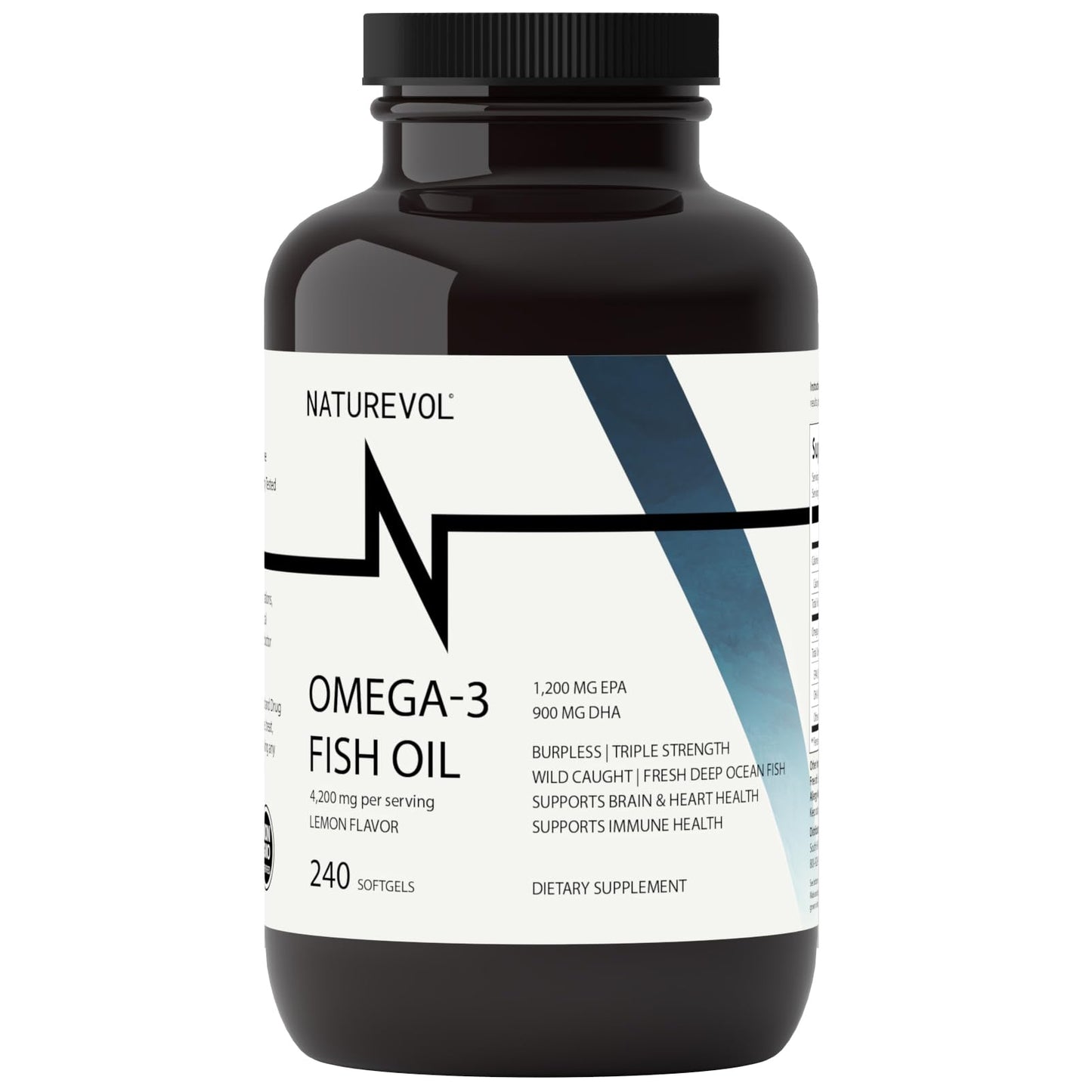 Triple Strength Omega-3 Fish Oil 4200mg – Burpless, Wild-Caught, Lemon | 240 Softgels