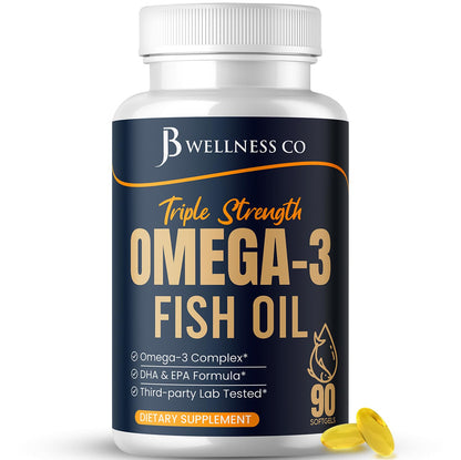 Triple Strength Omega-3 Fish Oil 3750 mg | EPA 1350 mg + DHA 900 mg | Burpless | 90 Softgels