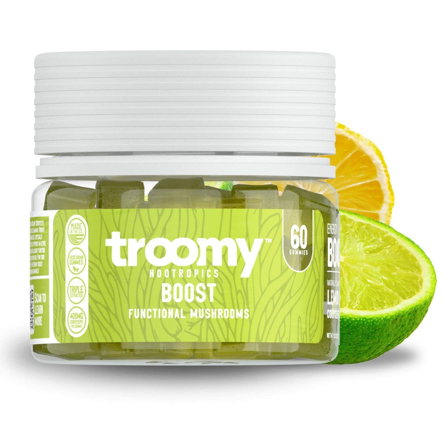 Troomy Boost Cordyceps Gummies – Focus & Active Lifestyle | Lemon Lime | 60 Count