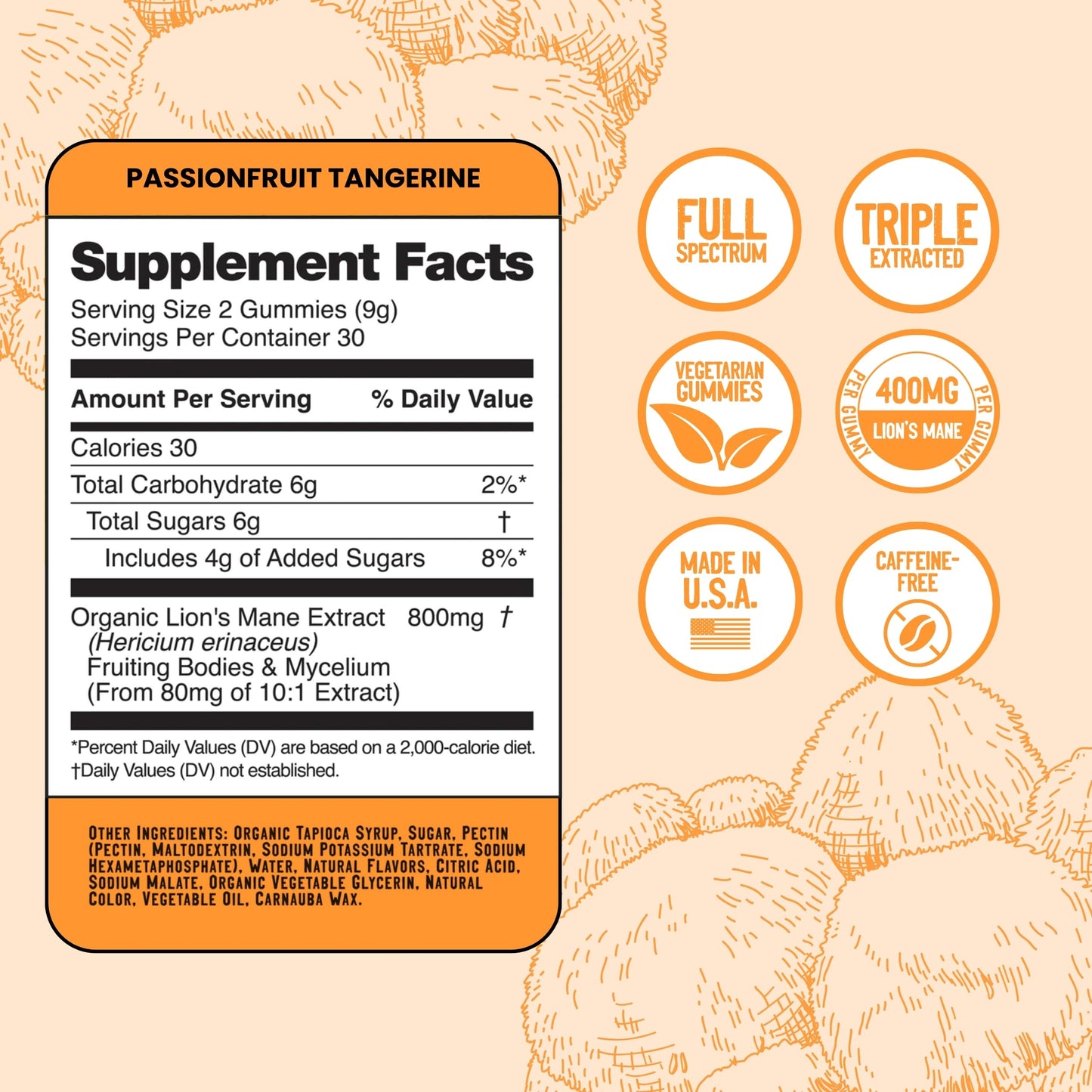 Troomy Lion's Mane Focus Gummies – 30 Count (Tangerine & Passionfruit)