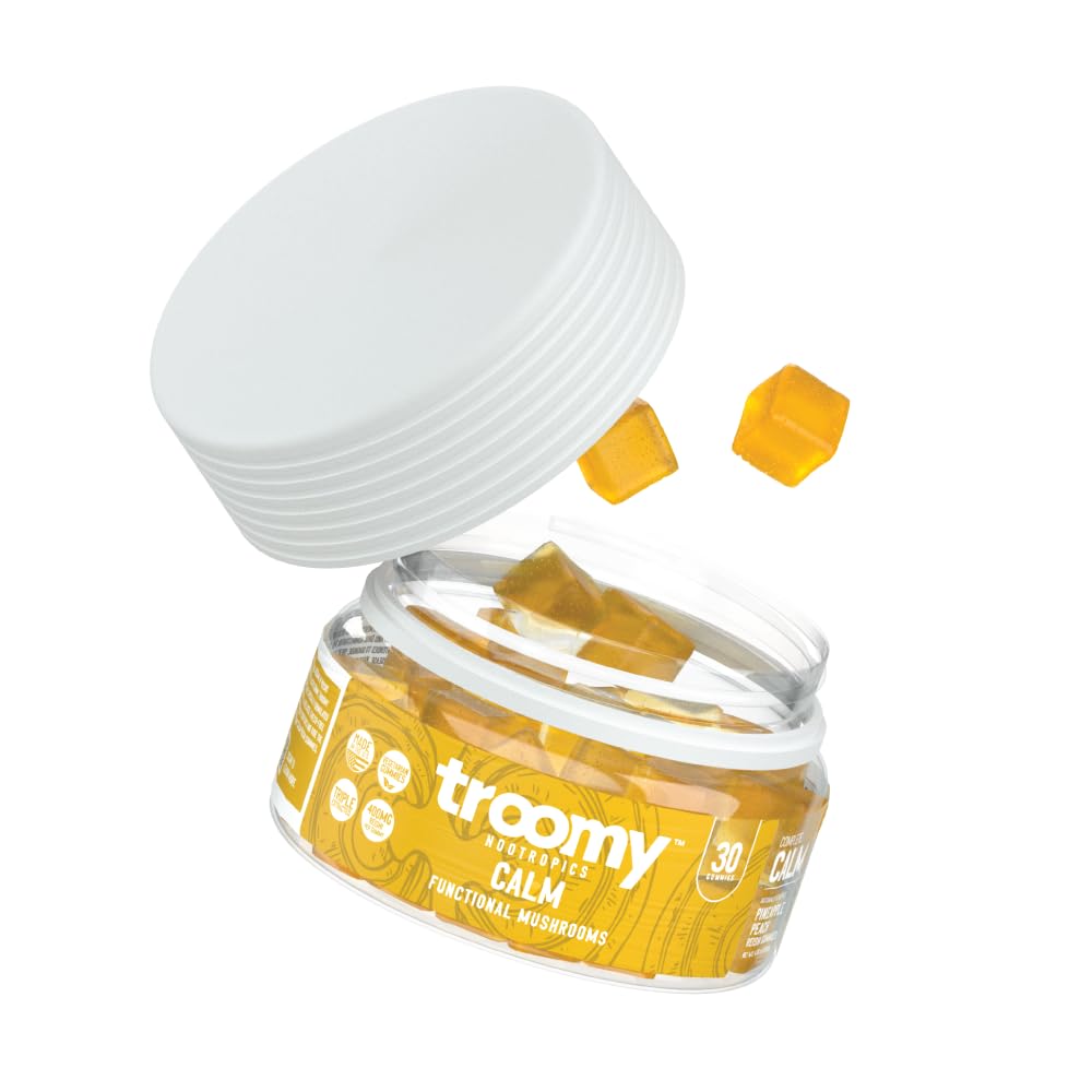 Troomy Reishi Calm Gummies – Pineapple Peach Flavor, Gelatin-Free, Gluten-Free, Vegetarian | 30 Count