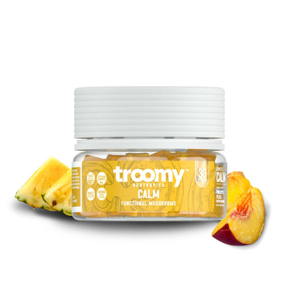 Troomy Reishi Calm Gummies – Pineapple Peach Flavor, Gelatin-Free, Gluten-Free, Vegetarian | 30 Count