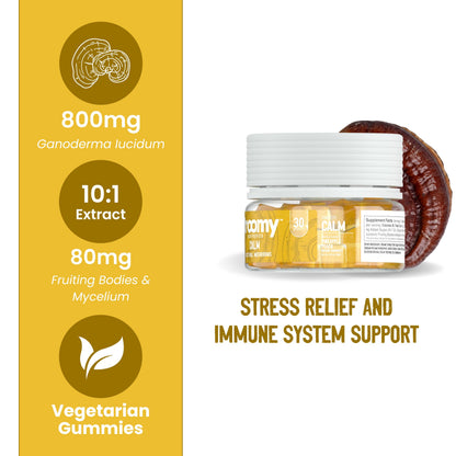 Troomy Reishi Calm Gummies – Pineapple Peach Flavor, Gelatin-Free, Gluten-Free, Vegetarian | 30 Count