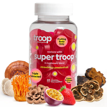 Troop Super 6 Mushroom Gummies – Immune Support, Energy & Mood (60 Count) – Vegan
