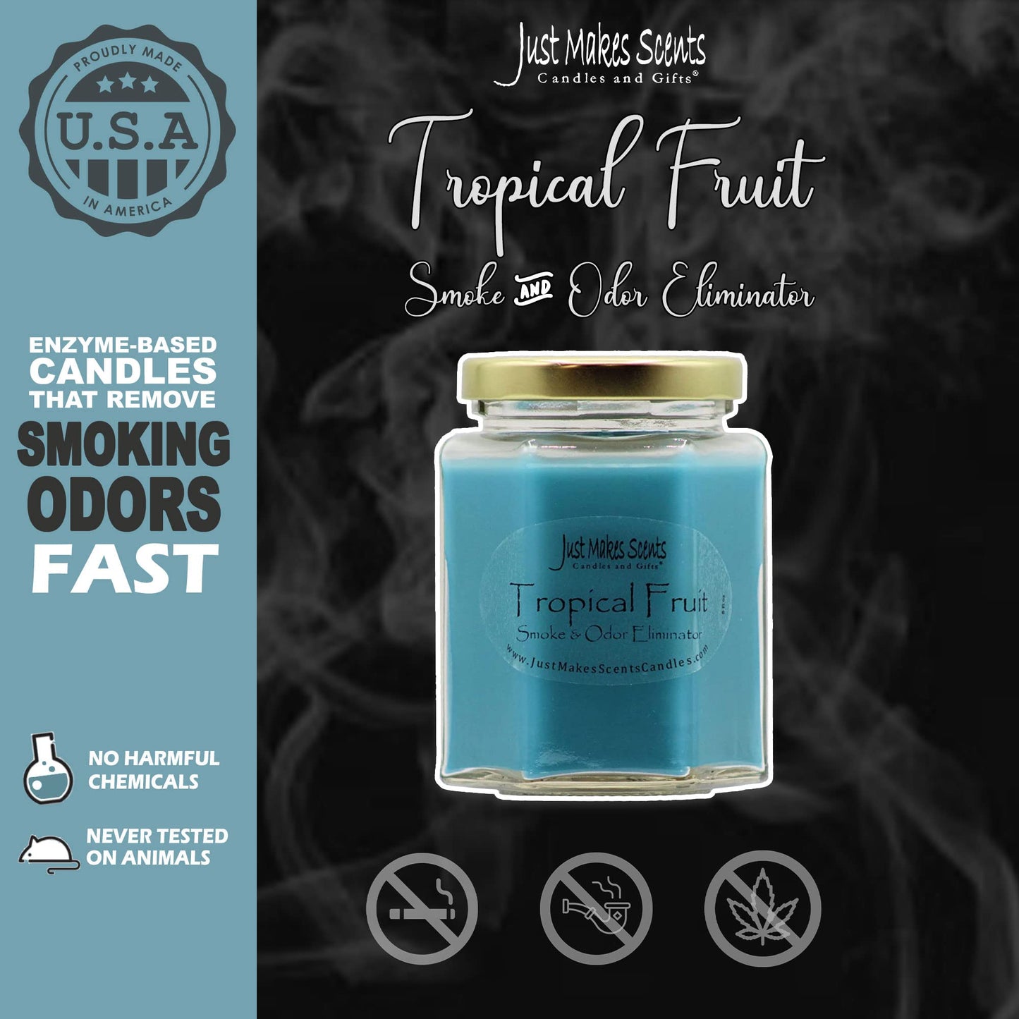 Tropical Fruit Scented Smoke and Odor Neutralizing Candle - Hand Poured in the USA by Just Makes Scents