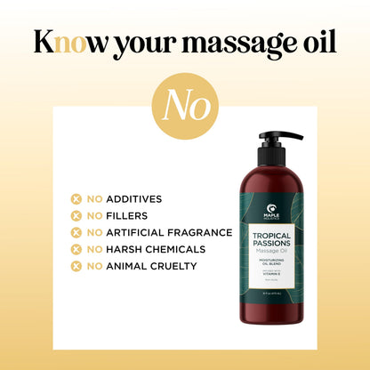 Tropical Massage Oil for Couples – Mango Scent, Coconut & Almond – 16 Fl Oz | Vegan, Gluten Free, Non-GMO