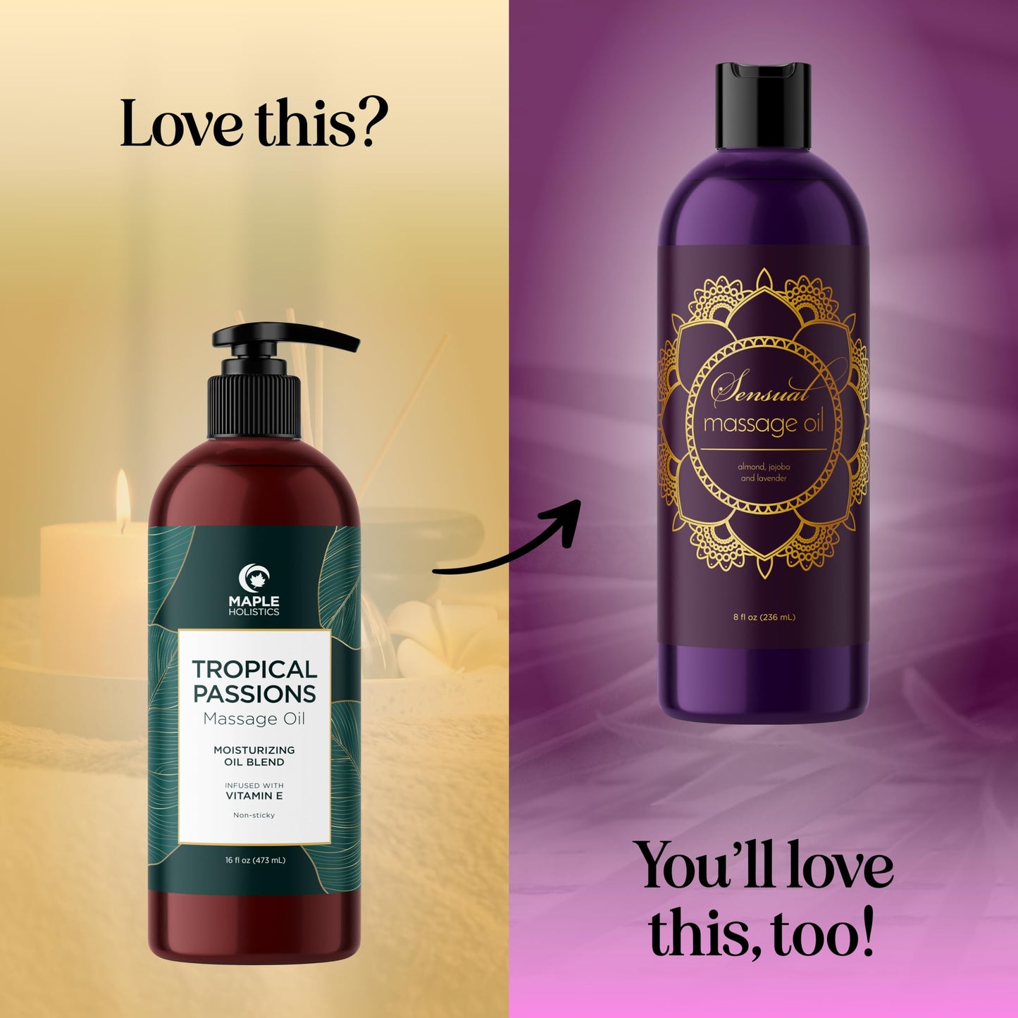 Tropical Massage Oil for Couples – Mango Scent, Coconut & Almond – 16 Fl Oz | Vegan, Gluten Free, Non-GMO