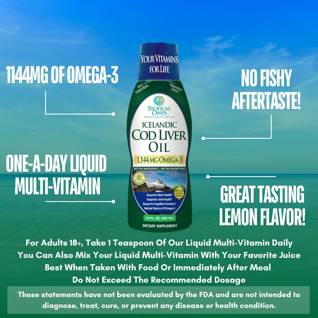 Tropical Oasis Icelandic Cod Liver Oil - 1144mg Omega-3 (Lemon) 90 Servings
