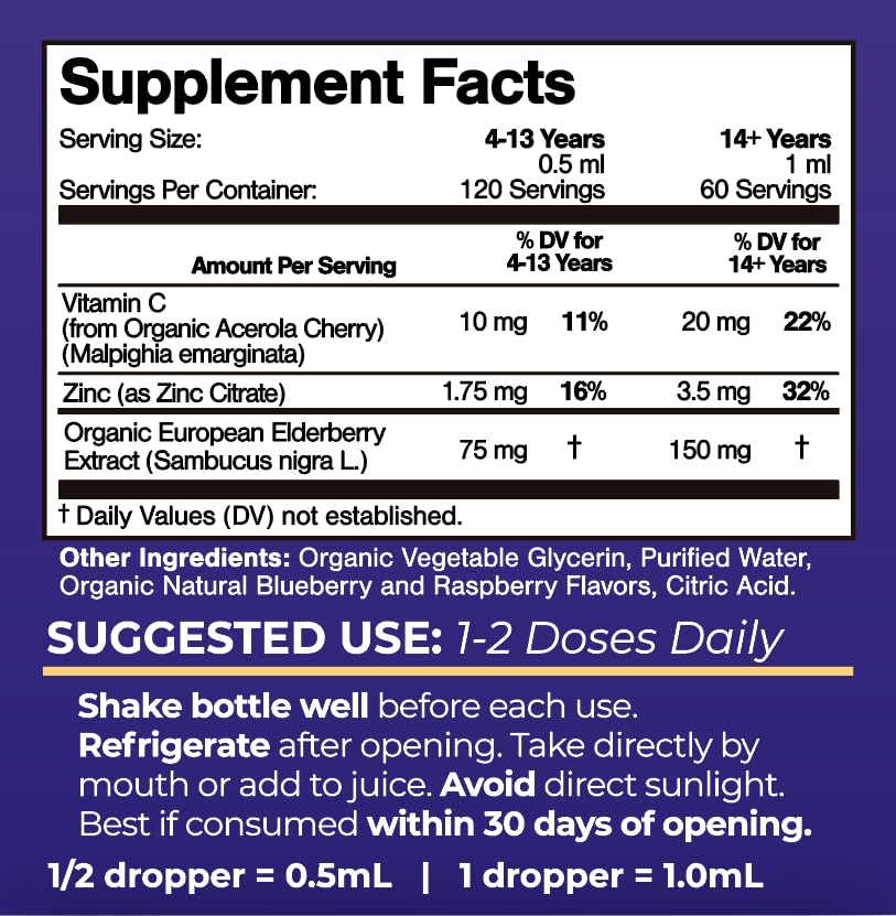 Tropical Oasis USDA Organic Liquid Vitamin Eldeberry Drops with Vitamin C and Zinc for Adults & Kids – 2 Fl Oz