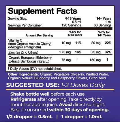 Tropical Oasis USDA Organic Liquid Vitamin Eldeberry Drops with Vitamin C and Zinc for Adults & Kids – 2 Fl Oz
