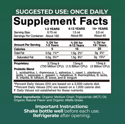 USDA Organic Liquid Probiotics for Men, Women & Kids – 15 Strains, 3B CFU, 98% Absorption, Vegan