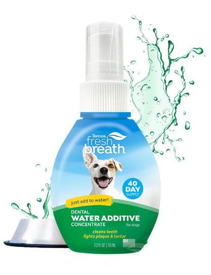 TropiClean Fresh Breath Water Additive for Dogs | Breath Freshener & Teeth Cleaning | 2.2oz