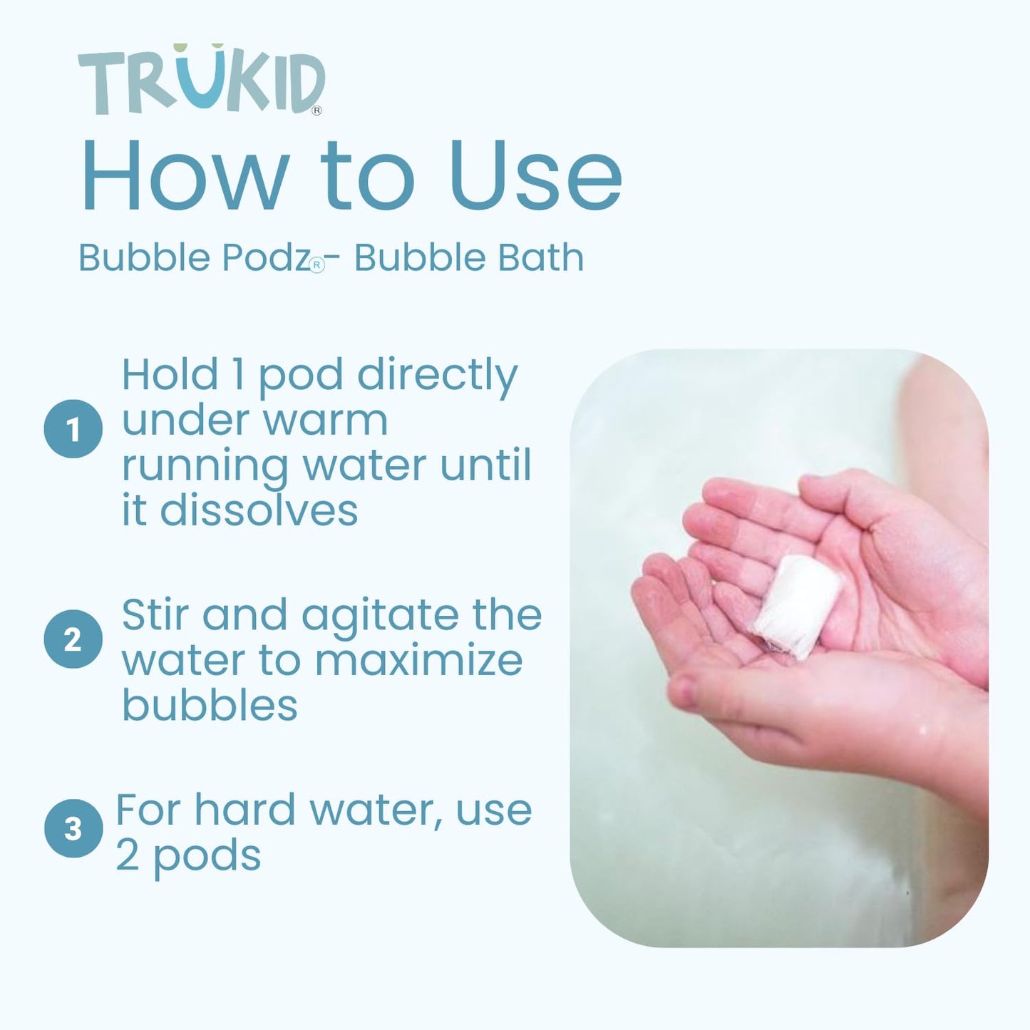 TruKid Bubble Podz Bubble Bath for Kids & Babies - NEA-Approved, Tear Free, Unscented (24 Pods)