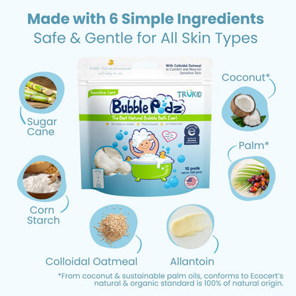 TruKid Bubble Podz Bubble Bath for Kids & Babies - NEA-Approved, Tear Free, Unscented (24 Pods)