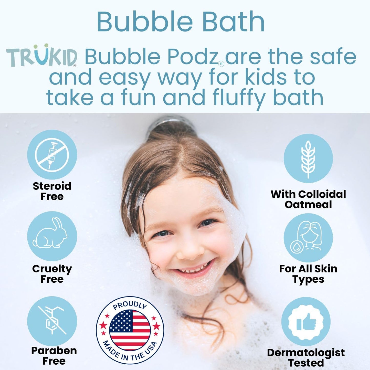 TruKid Bubble Podz Bubble Bath for Kids & Babies - NEA-Approved, Tear Free, Unscented (24 Pods)